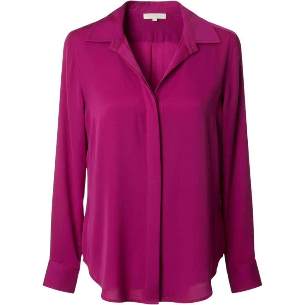 Ann Mashburn Silk Blouse Magenta Pink Hidden Button Front Long Sleeve Small